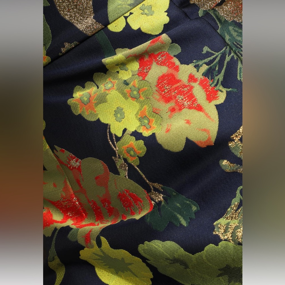 So Stunning Navy Blue Floral Jacquard Puff Sleeve Mini Dress from Lulus - Picture 5 of 6